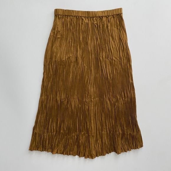 Eileen Fisher Nwt 100% Silk Crushed Pleated Full Length Skirt Bronze - Picture 4 of 4